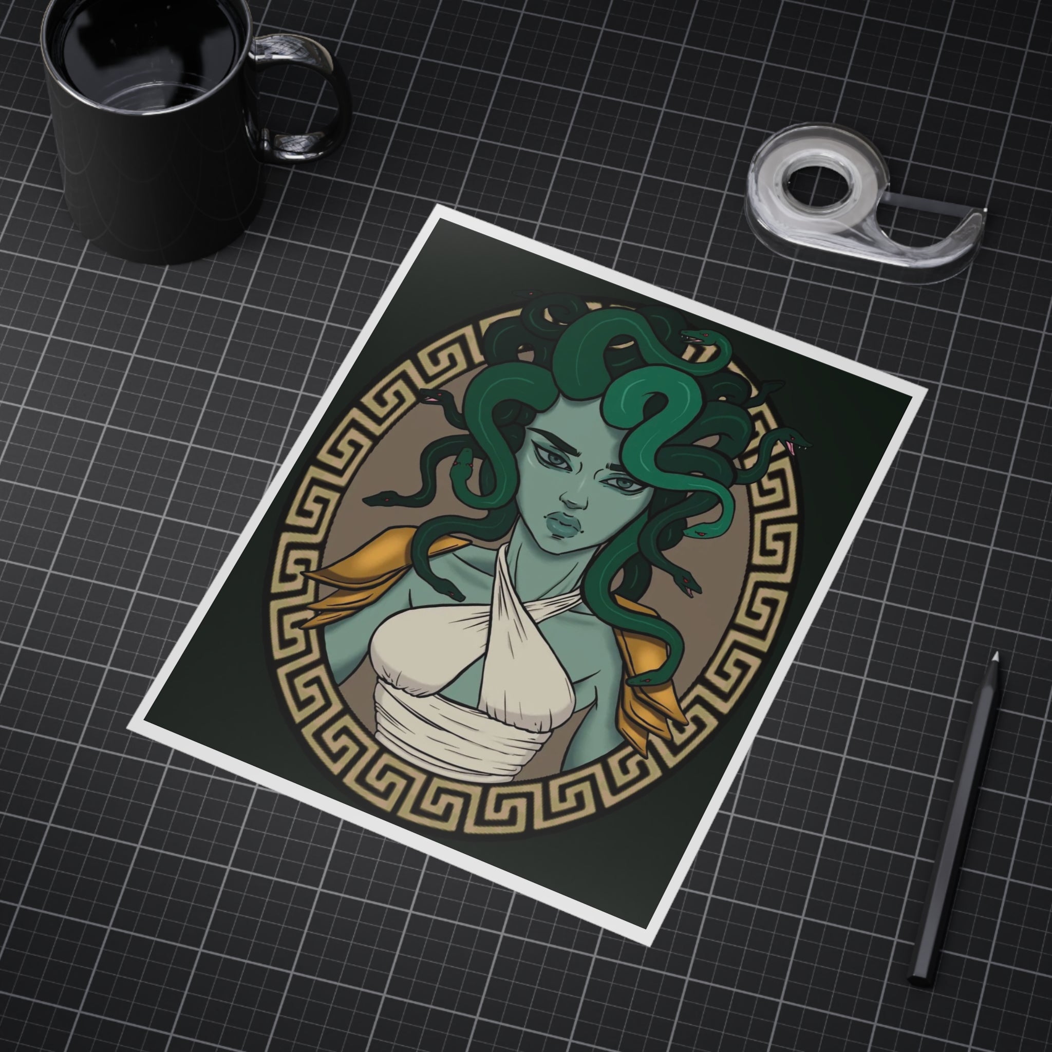 Medusa Portrait Art Print — Mythical Gorgon Wall Decor