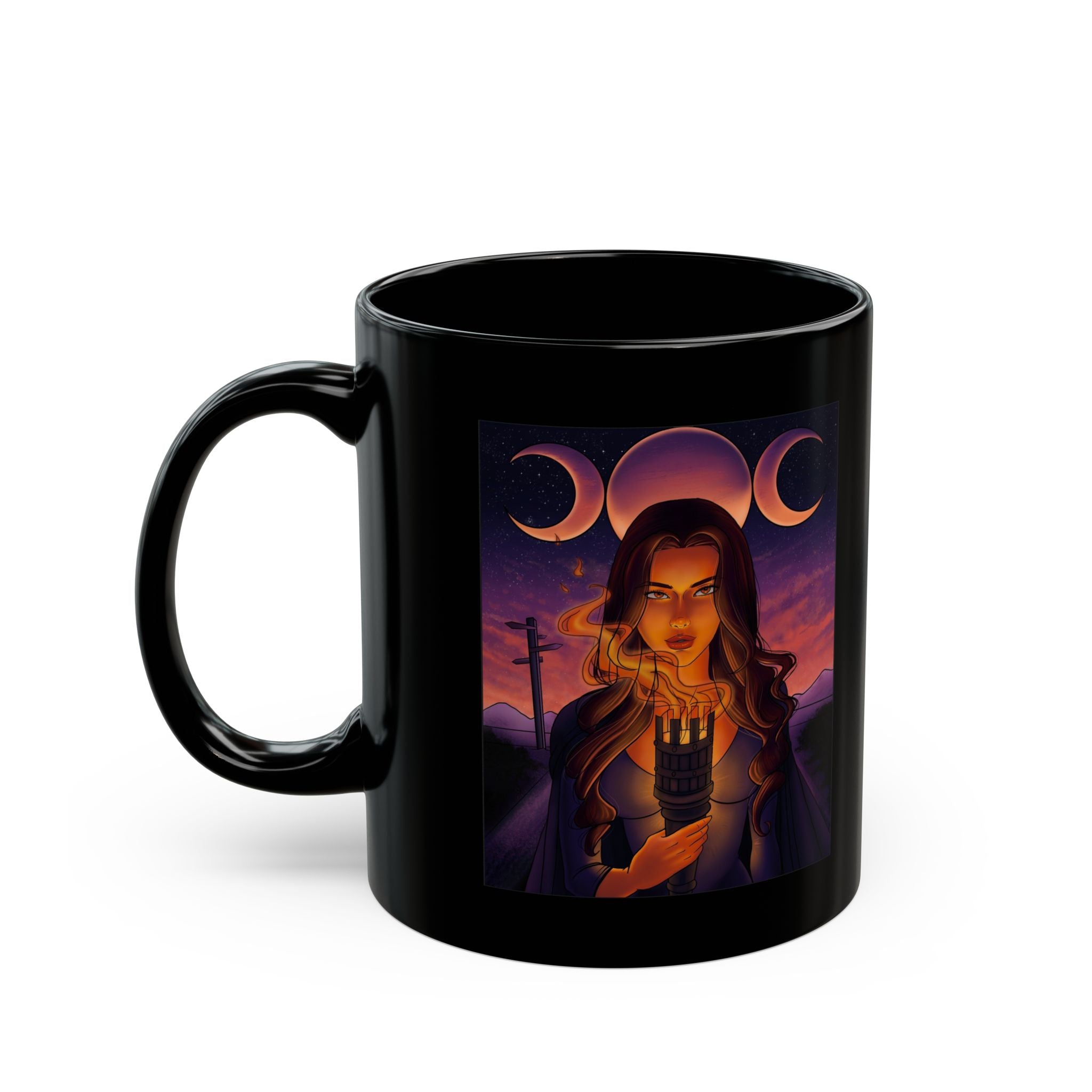 Triple Moon Hecate Black Coffee Mug — 11oz/15oz Arcana Unveiled Design