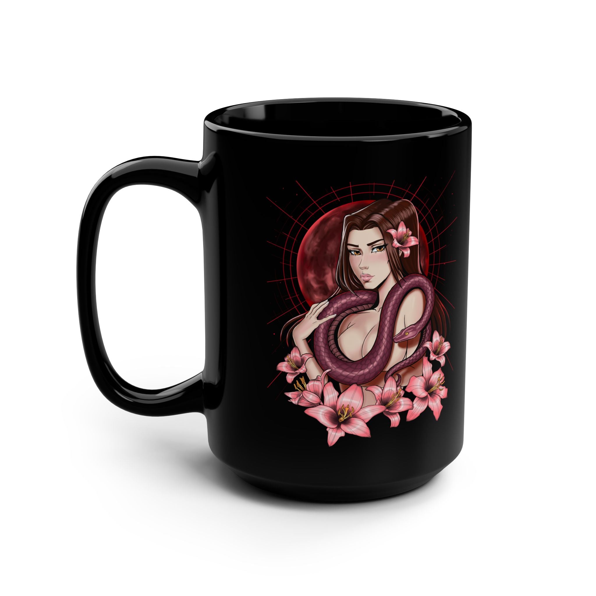 Lilith & Snake Black 15oz Mug — Floral witchy Coffee Cup